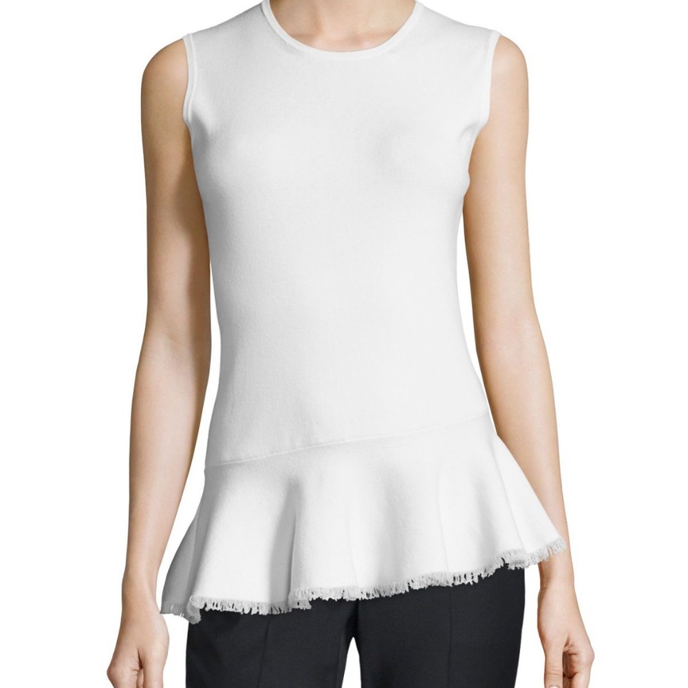 Theory White Asymmetric Peplum Top Linen Blend